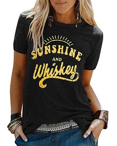 Women Sunshine and Whiskey Tshirt Crew Neck Short Sleeve Tee Shirt Plus Size Casual Summer Loose Blouse Tops