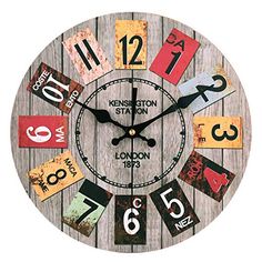 Foxom 40cm Horloge pendule murale en Bois et en Fer Wall Clock r/étro Silencieuse le d/écor Salon Wall Clock rétro Silencieuse le décor Salon