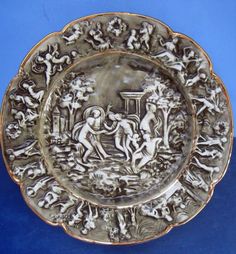 vintage continental porcelain decorative plate with raised figure decoration - Decorative Christmas Display Plates vintage continental porcelain decorative plate with raised figure decoration - Decorative Christmas Display Plates