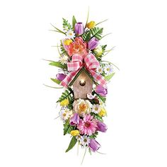 Collections Etc Patriotic Americana Birdhouse And Daisy Floral Swag
