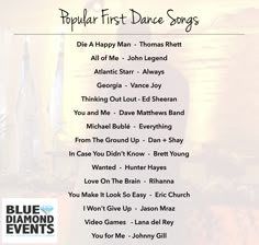 Popular First Dance Songs | Blue Diamond Events | (573)567-0016 | Servicing Mid-MO & Beyond | Se habla Español Wedding Ceremony Music Playlist, First Dance Wedding Songs, Wedding Dress, Wedding Country, Country Weddings