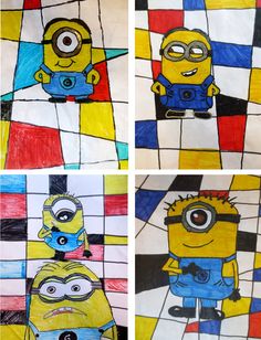 Resultado de imagen para DIBUJO ESTILO MOSAICO COLORES PRIMARIOS MINIONS