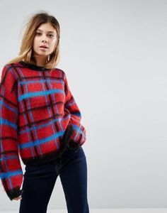 ASOS Jumper in Check with Fluffy Yarn