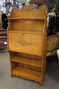 118 Best Antique Furniture Secretary Bookcases Images Antique Tiger Oak Secretary Desk Drop Front Book Shelf Original Lock Key Carved