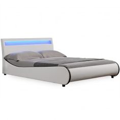 Letto imbottito Corium con illuminazione LED 140x200cm Paris bianco Letto moderno // similpelle // con rete a doghe di legno //