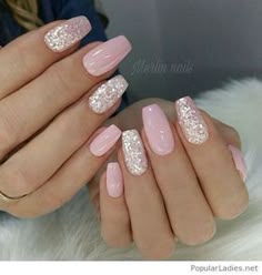 50 Fresh Summer Nail Designs For 2018 Nails Light Pink Gel Nails With Silver Glitter Sparkly Sparkles