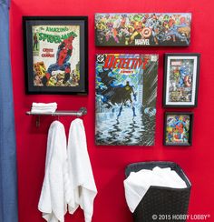 Marvel Avengers Bathroom Magazine Rack Photo Credit Hobby Lobby Creating A Display With Superhero Theme In This Bathroom Is Creative Way To Honour Collection Small E