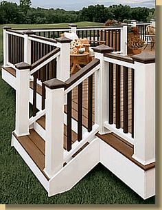 Nice Contrast Provided By Blending Natural Wood Tones With Bright White And Dark Painted Deck Rails Decks Porches Colors Backyard Decks And Porches Deck Colors, How To Paint Outdoor Wooden Railings