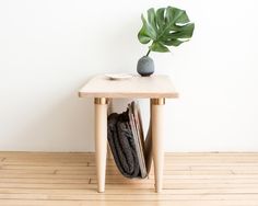 Ash End Table With Leather Magazine Rack By Boyce Studio Ash End Table With Leather Magazine Rack By Boyce Studio