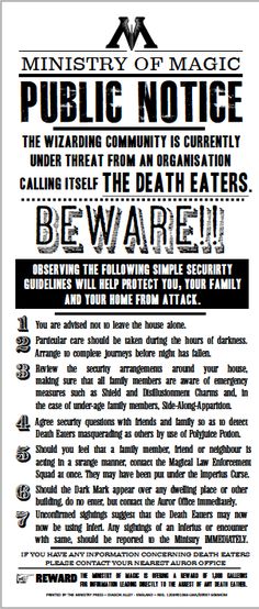 Death Eaters Ministry Of Magic Advice Poster