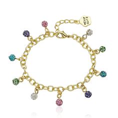 Molly Glitz Glitz Blitz 14K Gold Plated Huggy Earring Accented With Crystal Balls Lariat Dangle