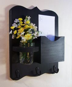 Wooden Key Hook Tidy Flower Print Set Of 4 Garden Theme Shabby Chic