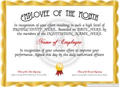 employee of the month here is our free certificate for your