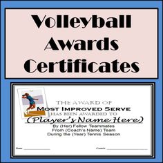 volleyball award certificates