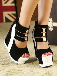 eu amo ♥ cute High Wedge Shoes, High Heel Wedges, Peep Toe Wedges, Wedge Heel Sandals, Platform High Heels, Pump Shoes, Shoes Heels, Platform Wedges Shoes