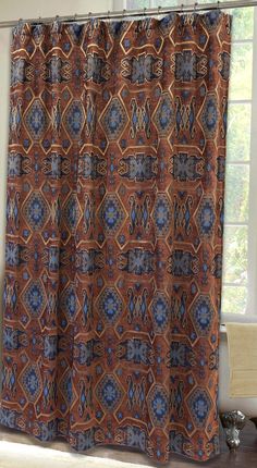 Saguaro Desert Southwest Chenille Fabric Shower Curtain Carstens Inc Southwestern Bathroom Brown And Blue