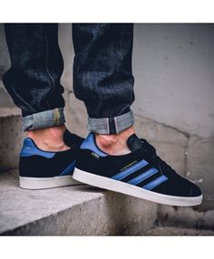 adidas gazelle blue with black stripes