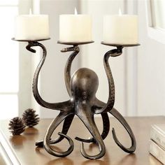 Octopus Bud Vase Flower Holder Metal Base Coastal Nautical Ocean Sea Life Decor