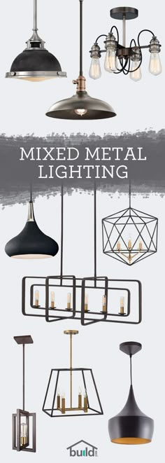 When it comes to lighting, don't be afraid to mix it up! Check out our beautiful lighting options with the latest mixed-metal trend at Build.com. Industrial, Lights, Industrial Lighting, Metal Lighting, Lighting, Light Fixtures, Chandelier, Home Lighting