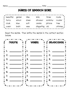 Worksheet Parts Of Speech Pdf Worksheets free silly sentence making card noun object verb adjective parts of speech sort worksheet freebie the included are nouns verbs and adjectives