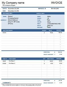 vehicle repair invoice