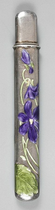 Blue 3.5 Quality Judaica Modern Jeweled Mezuzah Case with Flowers