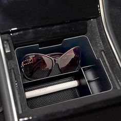 SODIAL Sunglass Holder for 2017 2018 2019 Tesla Model 3 Center Console Organizer Insert Abs Black Materials Tray