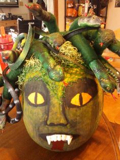 Painted Pumpkin Decorating Contest Winner Medusa And Her Victims Pumpkin Decorating