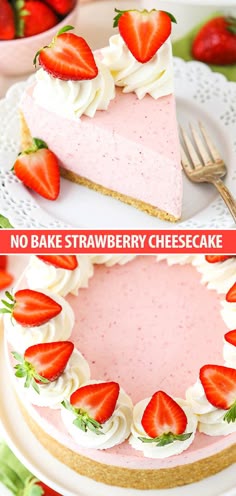 This No Bake Strawberry Cheesecake is full of flavor and uses both gelatin and a cooked strawberry mixture to make a thick and creamy cheesecake! Both the flavor and texture are wonderful and it’s the perfect cheesecake for spring and summer!