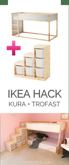 Ikea Hack for a Toddler Bunk bed - KURA plus TROFAST - super cool idea! Saving this for my kids room! Bunk Bed Organization, Ikea Bunk Bed, Kids Bunk Beds, Toddler Bunk Beds, Bunk Bed Designs