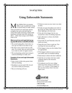 Parenting handout on how to use Enforceable Statements with your kids - from Love and Logic Albert Einstein, Parenting Quotes, Counseling