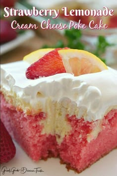 Strawberry Lemonade Cream Cheese Poke Cake Tart, Poke Cakes, Lemonade Pie, Cream Cheese Lemonade Pie, Delicious Strawberry Cake