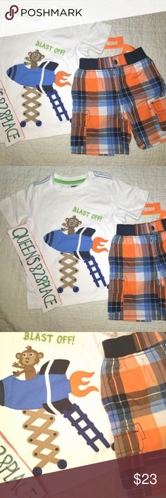 NWT GYMBOREE FOOTBALL CHAMP BLUE ORANGE WHITE PLAID SHORTS