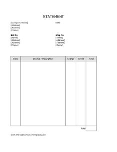 a simple invoice statement it has room for descriptions charge credit and other - Free Printable Invoice a simple invoice statement it has room for descriptions charge credit and other - Free Printable Invoice