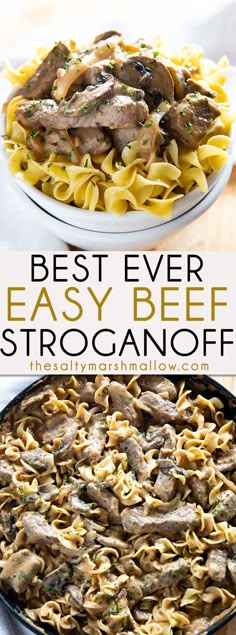 Easy Homemade Beef Stroganoff - The absolute best mouthwatering beef stroganoff recipe! This traditional stroganoff is so easy to make and a classic family favorite dinner! #beef #beefstroganoff #easybeefstroganoff #thesaltymarshmallow