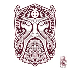 THOR.GODMASK. Knotwork Tattoo design by RAIDHO. Norse Mythology Tattoo, Celtic Tattoos, Maori Tattoo, Viking Symbols, Viking Art, Viking Designs, Celtic Designs