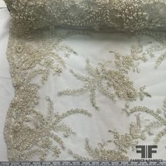 Lightweight Sheer Embroidered Organza Fabric Material Swirl White 150cm Bridal