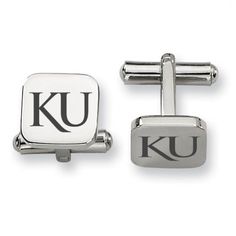 Sterling Silver Medium Size Round Top Kansas Jayhawks Cufflinks