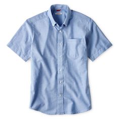 NWT Chaps Solid Oxford Light Blue Short Sleeve Shirt Boys Size 20