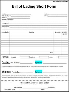 21 best bill of lading forms templates images in 2019 bill short bill of lading