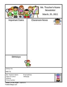 Weekly Newsletter Template Teacher Newsletter, Elementary School Newsletter, Classroom Newsletter Template, Preschool Newsletter Templates, Class Newsletter, School Newsletter