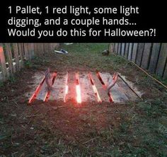 1 pallet red lighting some light digging and a couple hands awesome yard decor