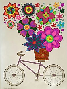 Bicycle With Flowers From Hipster By Thaneeya McArdle Colored Various Gel Pens