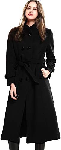 Escalier Womens Wool Coat Double Breasted Winter Long Trench Coat with Belt