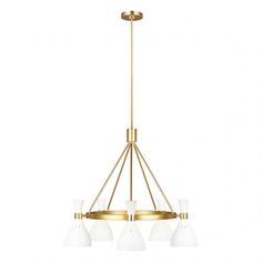 APOLLO 5 light chandelier in burnished brass with opal glass globe shades APOLLO 5 light chandelier in burnished brass with opal glass globe shades