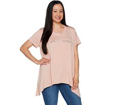 Peace Love World Affirmation Knit Top With Asymmetric Hem Peace Love World Affirmation Knit Top With Asymmetric Hem