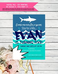 shark birthday pool party invitation pinterest birthday pool