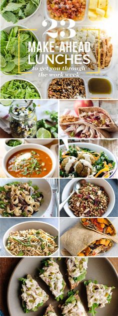 23 Make Ahead Lunch Recipes and Ideas for the week ahead. These lunch box ideas for adults are wonderful to take for work! Lunches are often forgotten in weekly meal prep and planning, but no more! Salads, grain bowls, sandwiches, pitas, soups, and more. There's a recipe idea for everyone and these are a healthy and easy way to get ahead for the week. Make Ahead Lunches, Lunch To Go, Prepped Lunches, Work Lunch