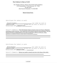 doctor excuse letters