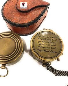 Solid Brass Compass with Leather Case Medieval Epic The World is a Book and Those Who Dont Travel Only Read One Page